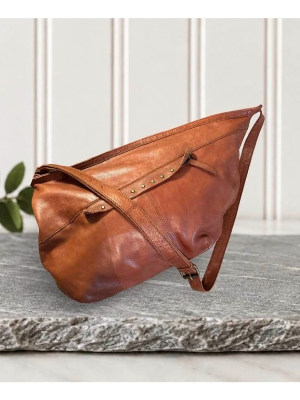Ashwood Genuine Leather Crescent Moon Hobo Bag Purse Cognac Brown Slouchy